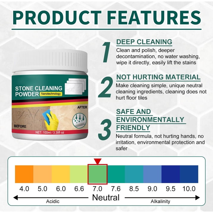 Jue-Fish Stone Cleaning Powder Stone Cleaning Powder Powder Cleanser Multipurpose Cleaner Stain Remover Bathroom Kitchen Outdoor Use for Stainless Aluminum Brass Ceramic Porcelain Bronze And More Cle