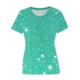 thumbnail image 4 of Summer Homenesgenics Womens Tops under $5 Women's Spring Top Bright Print Casual Short Sleeve Top Short Sleeve Crew-Neck Top/shirt Green XXXXXL, 4 of 4