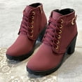 thumbnail image 6 of Xfvqtps Womens Fashion Chunky Heel Ankle Boots Lace up Side Zipper Round Toe Flatform Boots for Winter Casual Outdoor Non Slip Wine, 6 of 8