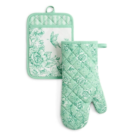 The Pioneer Woman Agatha 2-Piece Oven Mitt & Pot Holder Set, Green