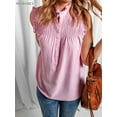 thumbnail image 4 of BadPiggies Women Summer Halter Chiffon Sleeveless Tank Tops Casual Ruffle Trim Shirts Button Pullover Blouses (M, Pink), 4 of 6