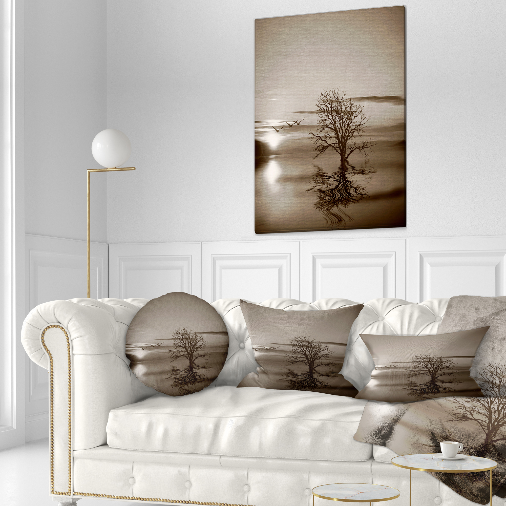 Designart Flying Birds and Lonely Tree - Landscape Printed Throw Pillow - 12x20