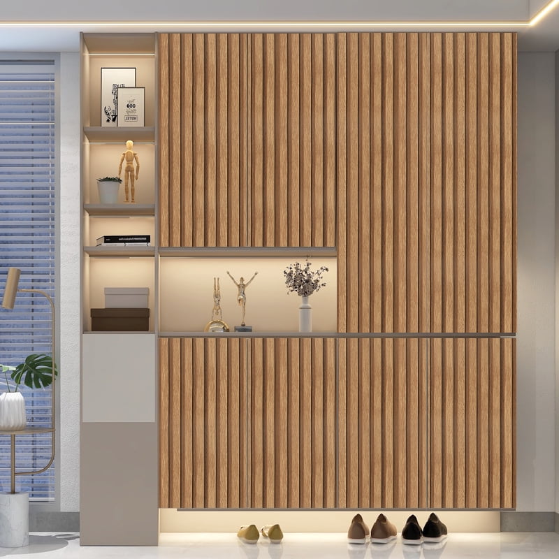 Arthome 17''x393'' Wood Slat Wallpaper ,Peel and Stick Self Adhesive Wood Wallpaper PVC Vinyl Decorative Removable Wallpaper Waterproof Faux Wood Grating Stripe Contact Paper for Living Room Bedroom