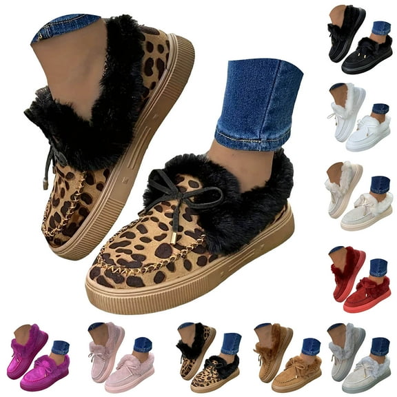 Pandaie Womens Moccasin Snow Boots Platform Warm Winter Ankle Booties Suede Fleece Lined Slip on Loafers Outdoor Walking Casual Shoes Beige 6