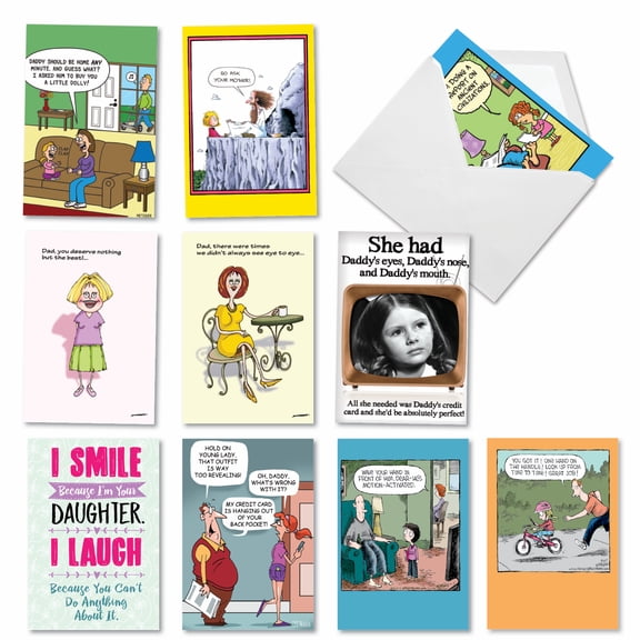 NobleWorks 10 Assorted Box Set Funny Father's Day Greeting Cards w/5 x 7 Inch Envelopes (10 Designs, 1 Each) Dad Daddy's Little Girl AC10371FDG-B1x10