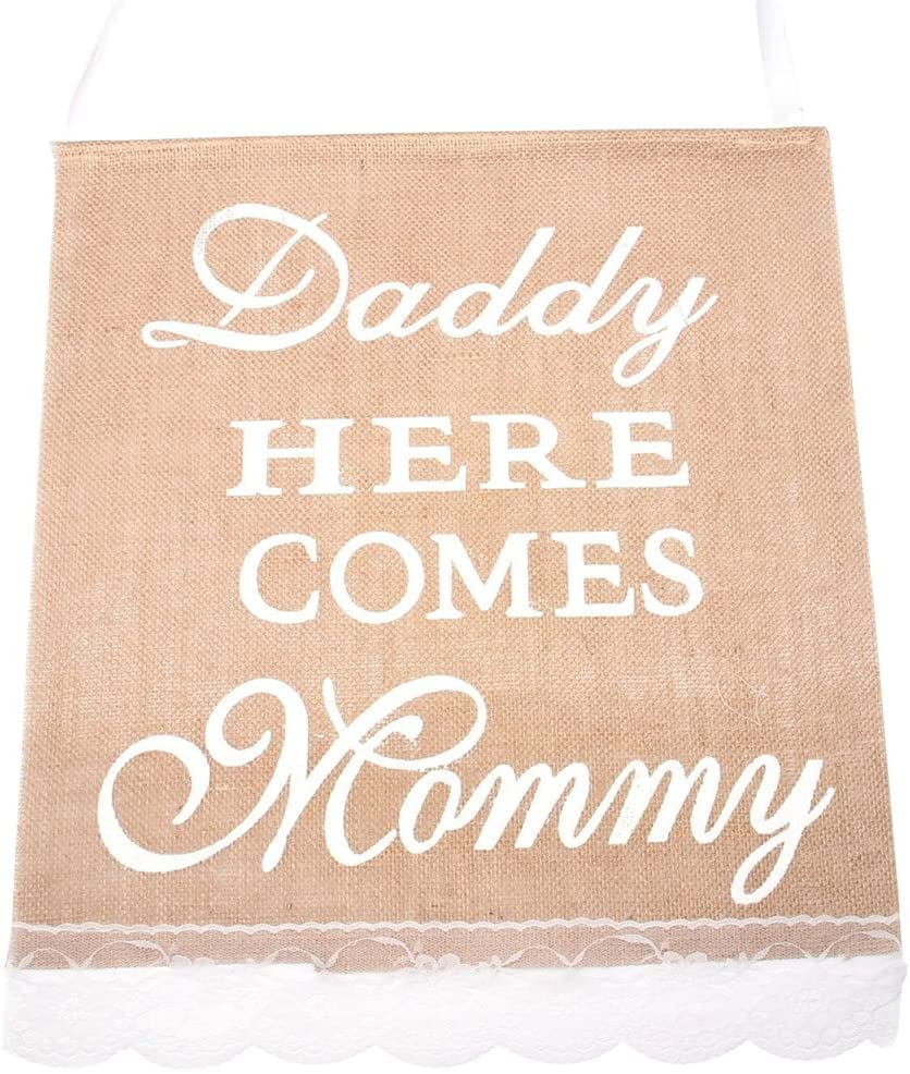 Decoration Banner Rustic Wedding Hanging Sign Burlap Daddy Here Comes Mommy 