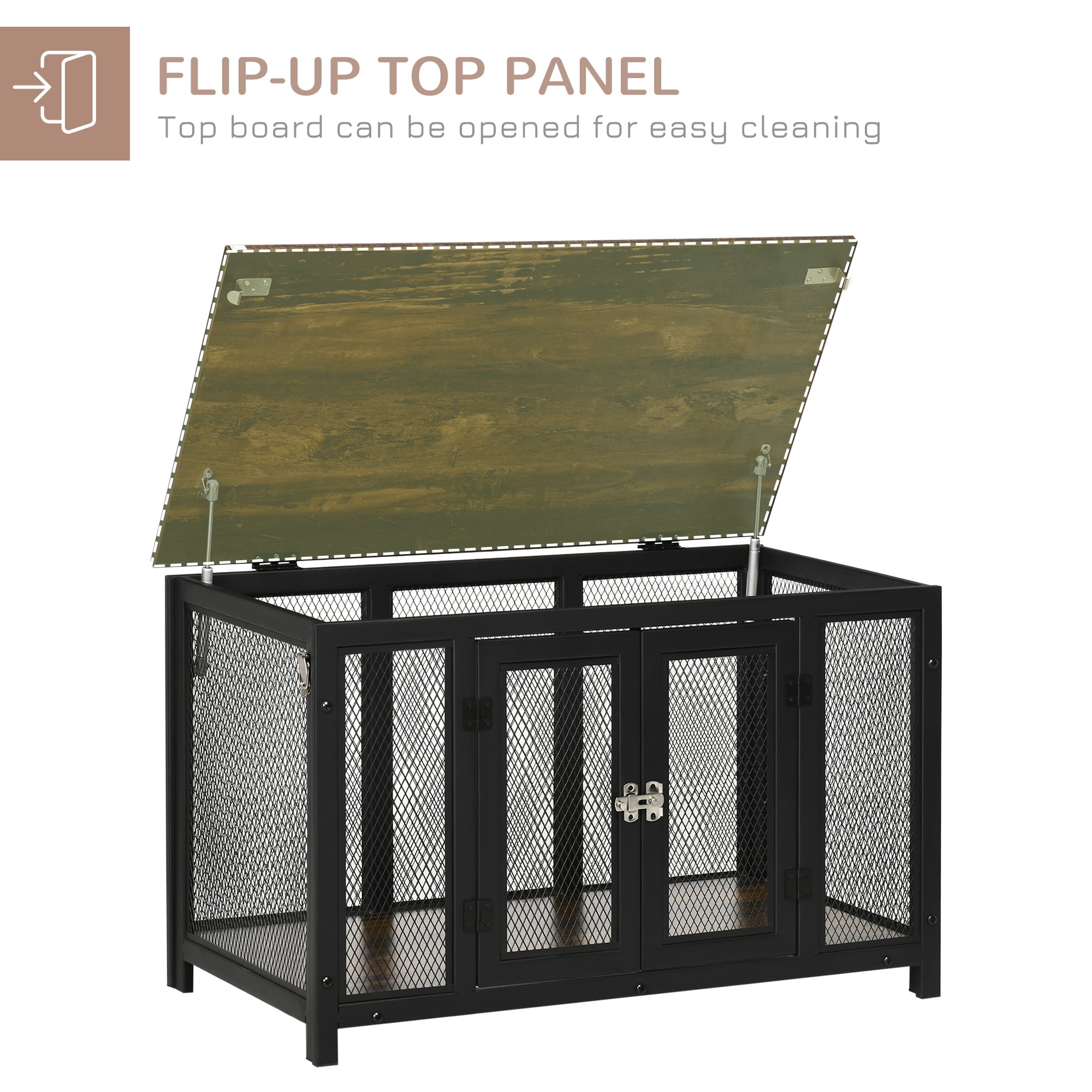 Dog Bed PawHut Furniture Style Dog Crate with Openable Top, Big Dog Crate End Table, Puppy Crate for Small Dogs Indoor, Spacious Interior, Pet Kennel, Brown, Black,Large Dog Bed