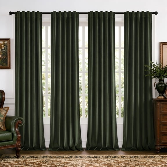 Olive Green Velvet Curtains 4 Panels Set Back Tab 40x84 Inch Long