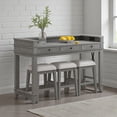 thumbnail image 2 of GZXS 4-Piece Bar Table Set with Charging Station & Drawers, 53" Long Counter Height Dining Pub Set with 3 Upholstered Stools for Small Space Kitchen, Light Gray, 2 of 10