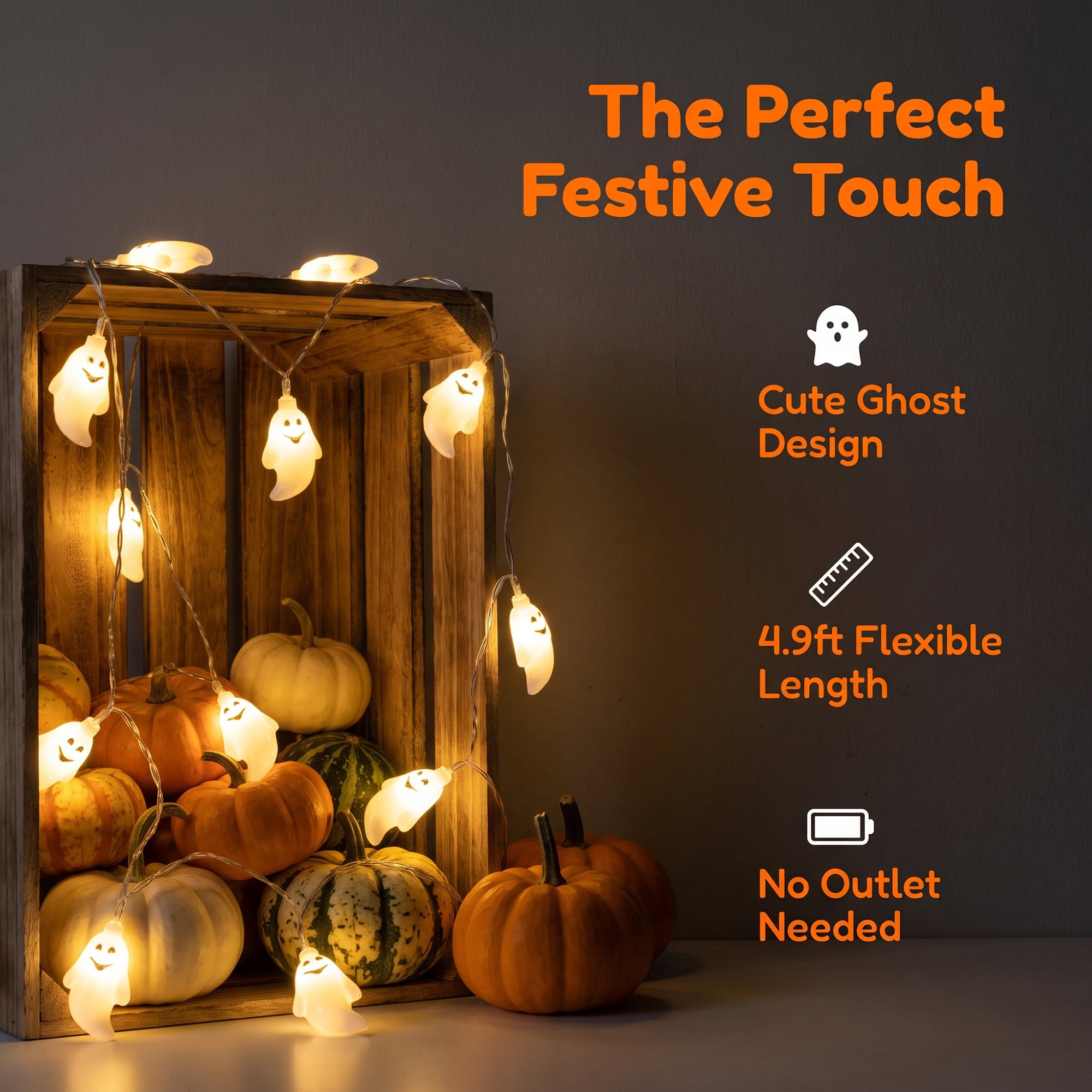 Unique Bargains Halloween Ghost-shaped Fairy Lights 4.9 ft Ghost Battery Operated