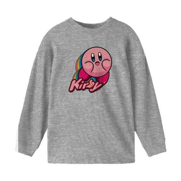 Kirby Colorful Character Youth Athletic Gray Long Sleeve Graphic Tee