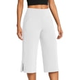 thumbnail image 2 of Women's High Waist Wide Leg Capri Pants Stretchy Workout Yoga Trousers Casual Athletic Lounge Pants with Pockets & Side Slits White XL, 2 of 7