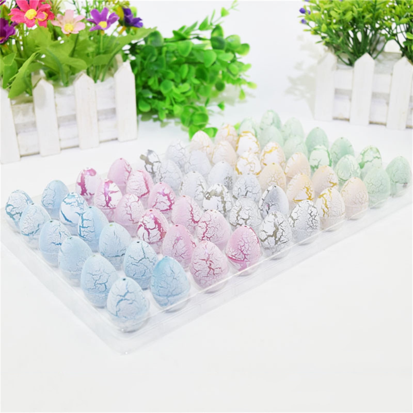 Sokhug 60 Pcs Easter Basket Stuffers Hatching Dinosaur Eggs Easter Eggs with Toys Inside Grow in Water Crack with Assorted Color for Easter Hunt Party Favors Classroom Prizes