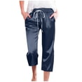 thumbnail image 2 of Purcolt Womens Satin Capris Pants Casual Drawstring Elastic Waisted Palazzo Pants Soft Lounge Pants Summer Beach Cropped Pants with Pockets, 2 of 9