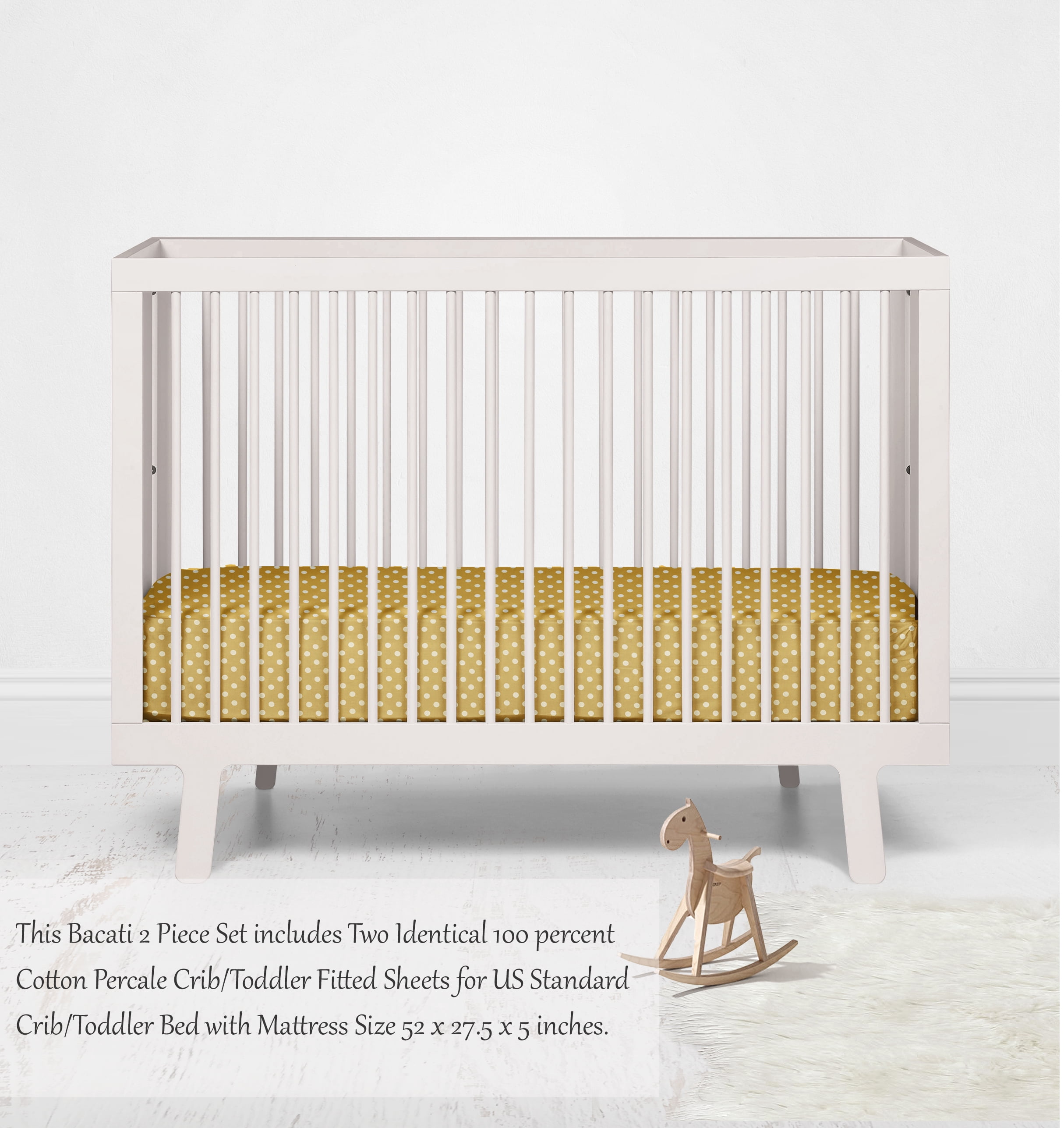 Bacati - Pin Dots Fitted Crib Sheet 100% Cotton Percale,  Available in Multiple Colors