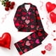 thumbnail image 1 of RKSTN Women's Valentines Pajama Sets Plus Size Notch Collar Button Down Valentine's Day Print T Shirt Top and Pjs Pant 2 Piece Matching Set Casual Lapel Sleepwear Shirt Pjs Loungewear Two Piece Set, 1 of 6