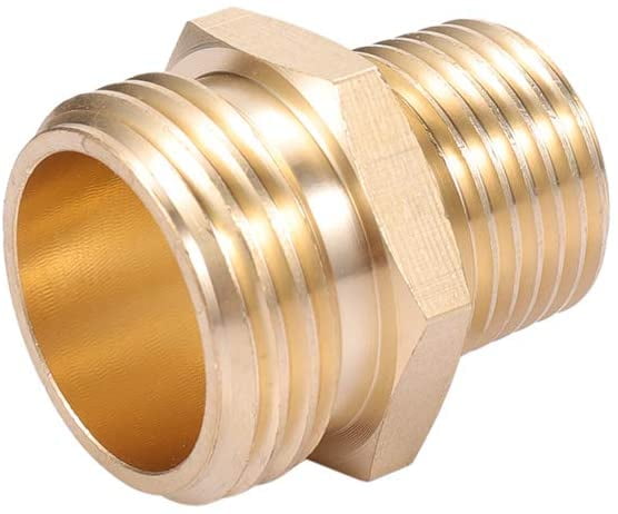 MKEUDQ-3/4\u201dGHT Male x 1/2\u201dNPT Male Connector,Brass Garden Hose Adapter,Brass Garden Hose to Pipe NPT Fitting Connect,Double Male Thread Size GHT 3/4 x 1/2 NPT 2pcs