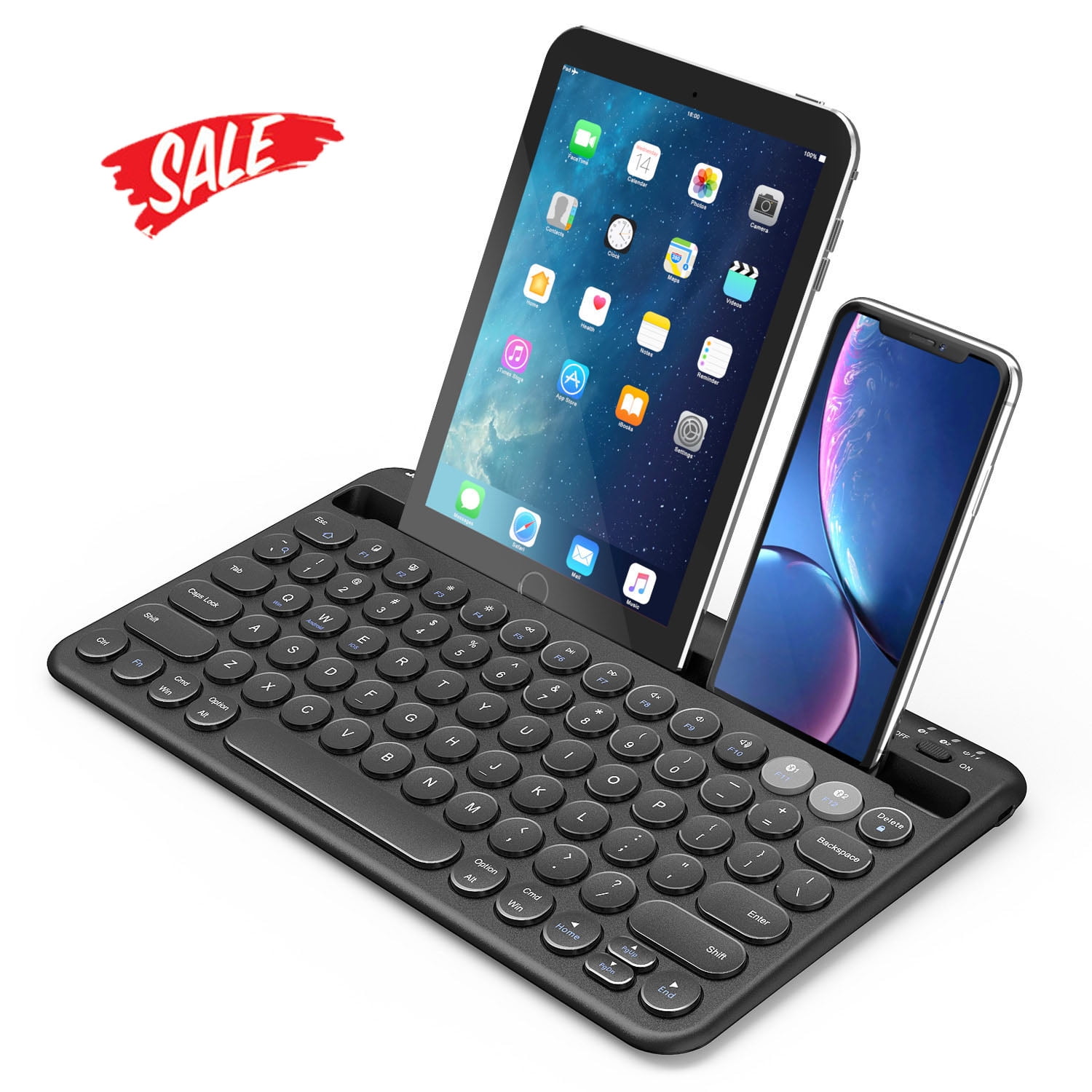 Bluetooth Keyboard Rechargeable Multi-Device Universal Bluetooth Keyboard Dual Channel with Cradle for iPhone Tablet Smartphone PC MacBook Android iOS Windows Devices Pink 