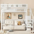 thumbnail image 4 of Mirightone Twin Size Loft Bed with Stairs and Storage, Metal Loft Bed Frame with A Shelf and Large Under-Bed Space, Heavy-Duty Loft Beds for Boys Girls Teens, White, 4 of 7