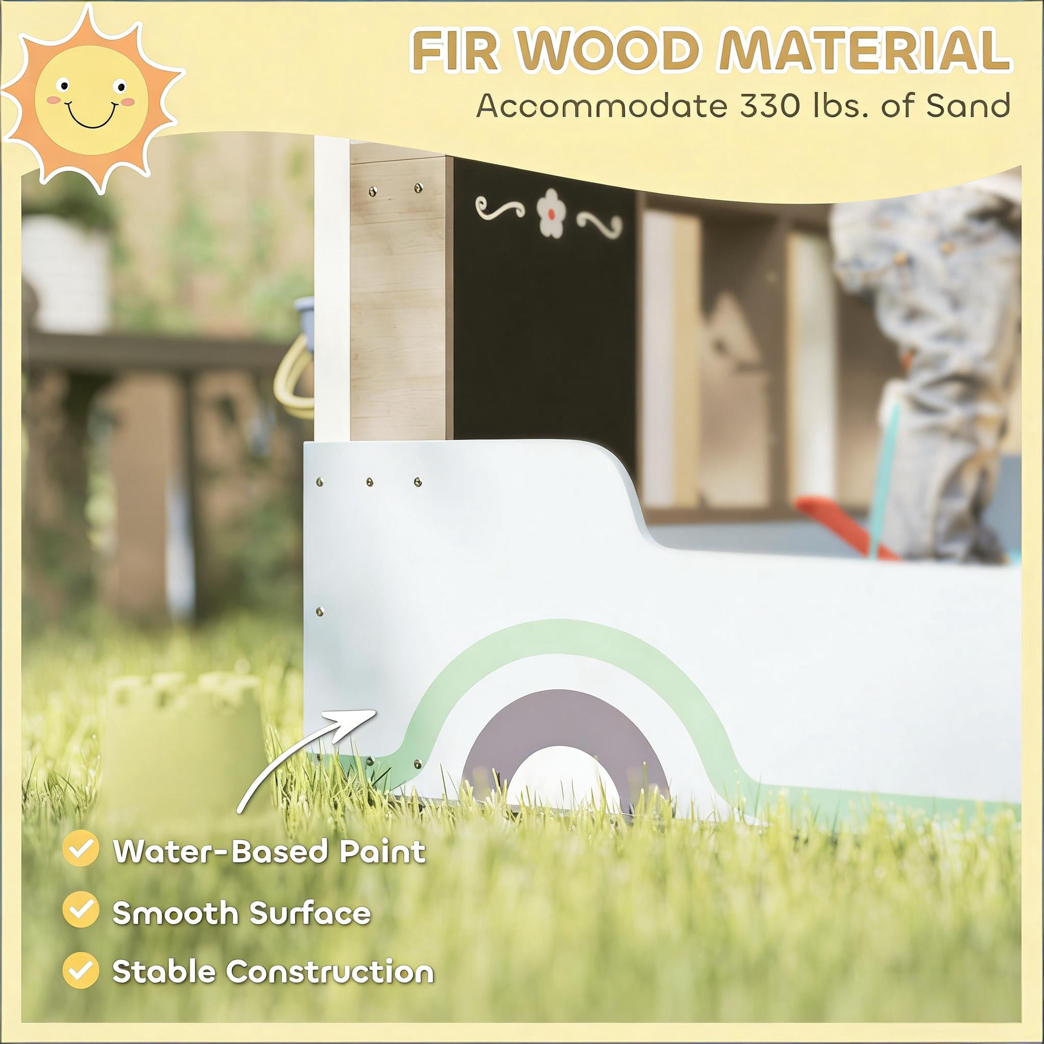 Kids Wooden Sandbox Grocery Store Play Station with UV Canopy, Drawing Board & Planting Boxes, Outdoor Fir Wood Sand Pit with Bench Seat for Ages 3-7