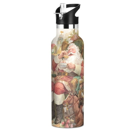Kids Insulated Stainless Steel Sports Water Bottle 600ml (20oz) Santa Claus Sitting in Chair