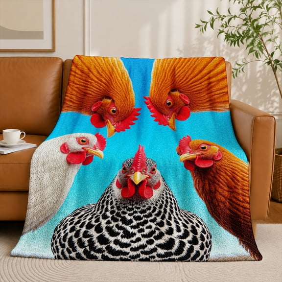 SPXUBZ Rooster Chicken Flannel Fleece Blanket, Farm Animal Pattern Throw Blanket, Soft Cozy Warm Blanket for Country Home Decor