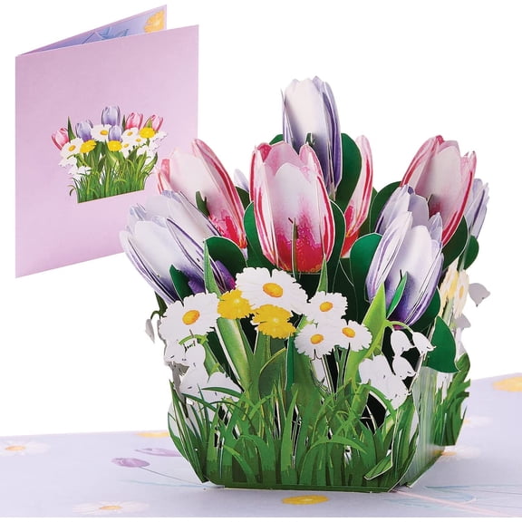 IOYOUNOW Tulips Flower Bouquet PopUp Card - 3D 5 x 7” Popup Birthday Cards Flower Greeting Cards, Mother’s Day Card Pop Up, Anniversary, Thinking of You, Thank You Card