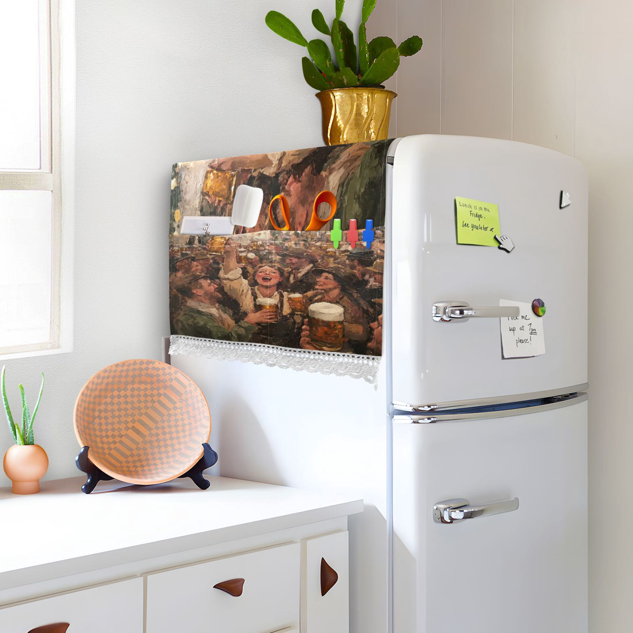Beer FestivalWasher and Dryer Covers Dust-Proof and Oil Resistant Fridge Cover with 4 Storage Pockets Washing Machine Top Cover for Laundry Kitchen Home 51.2 x 22 In