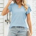 thumbnail image 5 of QLEICOM Summer Tops Casual Country V Neck Tee Shirts Petal Sleeve Fashion Loose Blouse Light Blue L, US Size 8, 5 of 6