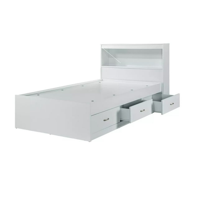 Hodedah Lit Capitaine avec 3 Tiroirs et Tête de Lit, Simple, Blanc