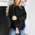 thumbnail image 2 of Honeeladyy Clearance under 10$ Womens Sequin Patchwork Top Puff Long Sleeve Casual Crewneck Blouses Loose Tunic Shirts Party Sparkle Pullover Tops, 2 of 8
