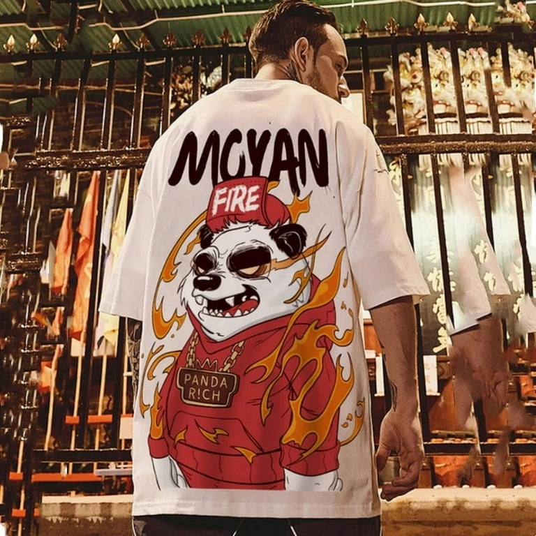 Kawaii Vintage Anime panda Print T Shirt Funny Men Summer