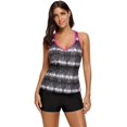 thumbnail image 3 of Femmes V Cou Couleur Bloc Imprimé Racerback Tankini Maillot de Bain Pas de Bas S - XXXL, 3 of 5