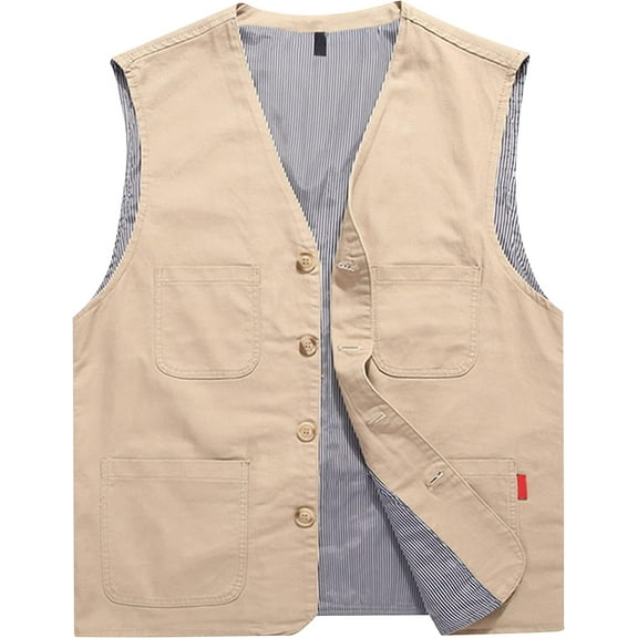 Men's Casual Denim Cotton Utility Vest Button Up Outdoor Pocketed Waistcoat