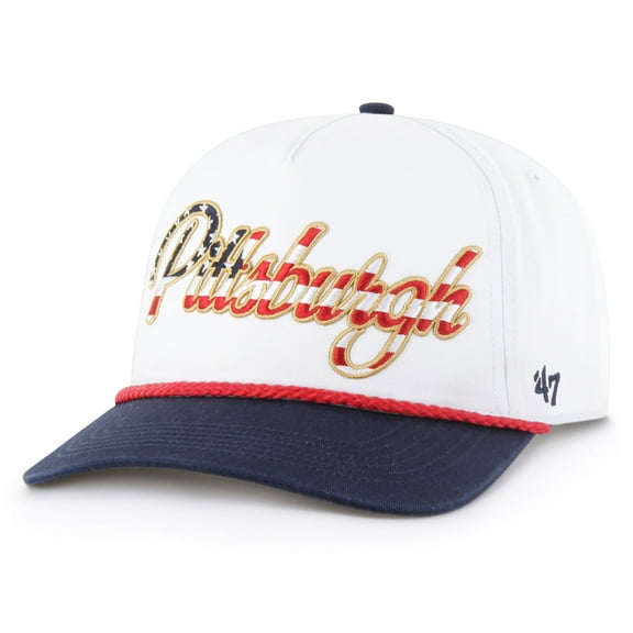 Men's '47 White Pittsburgh Steelers Patriotic Overhand Hitch Adjustable Hat