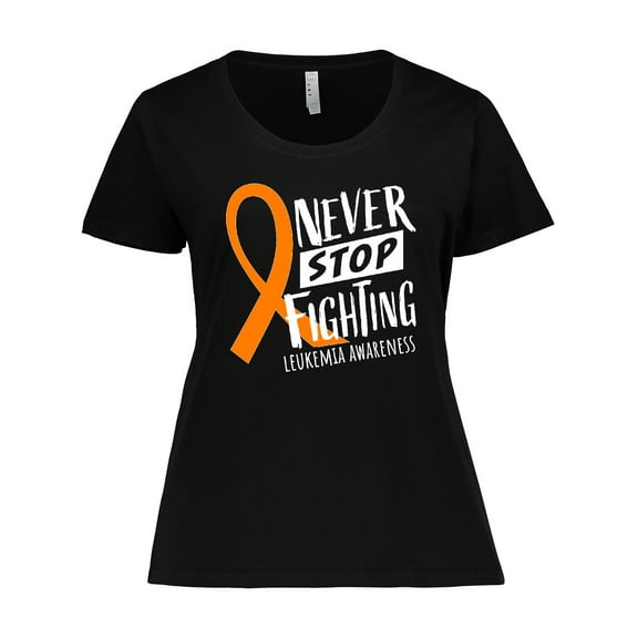 Inktastic Never Stop Fighting Leukemia Awareness Orange Ribbon Women's Plus Size T-Shirt