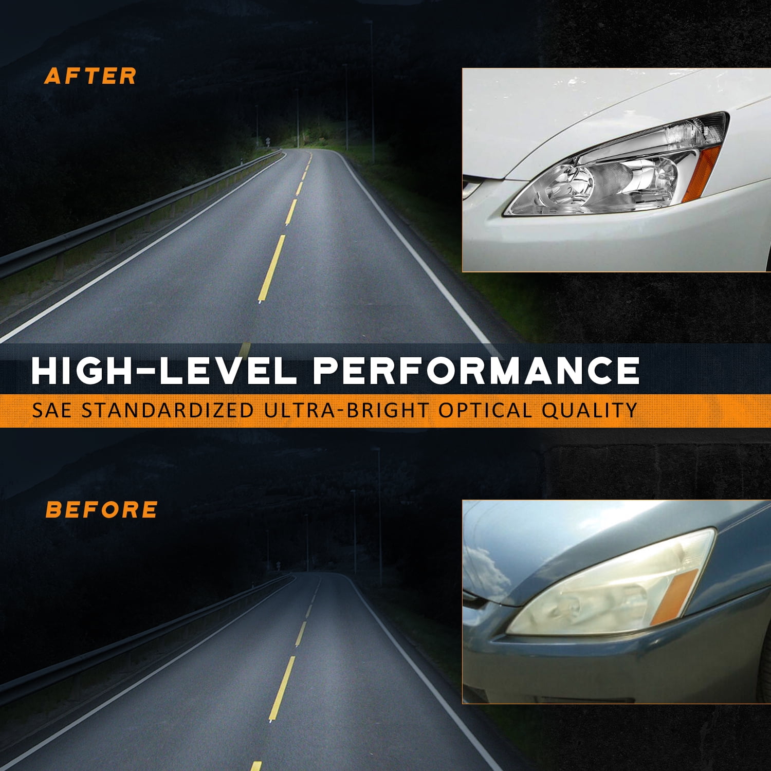 WEELMOTO Headlights for 2003-2007 Honda Accord, 03-07 Accord OE Headlamp Coupe/Sedan Chrome Housing Amber Reflector Left+Right Side 2/4-Door