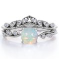 thumbnail image 1 of JeenMata Anillo de Novia de Banda Curva con Ópalo de Roca y Moissanita de Forma Redonda de 1 Quilate en Forma de V - Chapado en Oro Blanco de 18 K sobre Plata, 1 of 6
