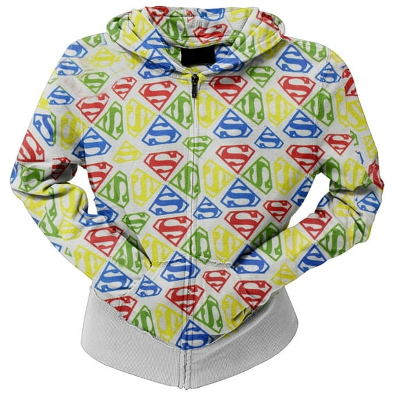 Superman - All-Over Logo Juniors Zip Hoodie - X-Large