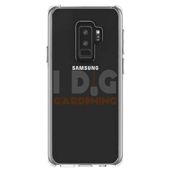 DistinctInk Clear Shockproof Hybrid Case for Samsung Galaxy S9  PLUS (6.2" Screen) - TPU Bumper Acrylic Back Tempered Glass Screen Protector - I Dig Gardening