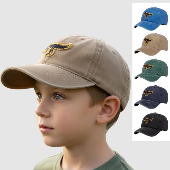SGFCWSX Boys Baseball Cap Wide Brim UV Protection Adjustable Cotton Print Summer Outdoor Casual Sports Hats for Kids Khaki Size 2-6 Years