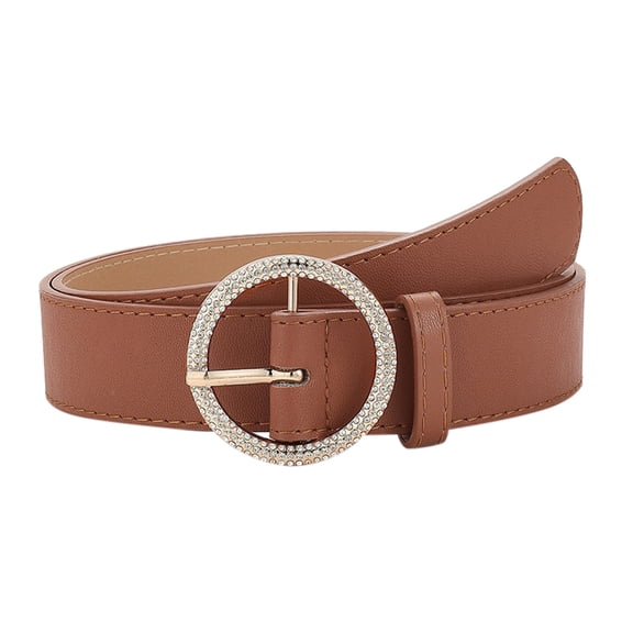 Belt for Women Durable Inlaid Rhinestone Round Buckle Vintage Dress Fashion Waist Belt Gold