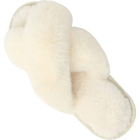 

CoCopeaunt Women s Cross Band Slippers Soft Warm Breathable Plush Fleece House Indoor or Outdoor Sandels