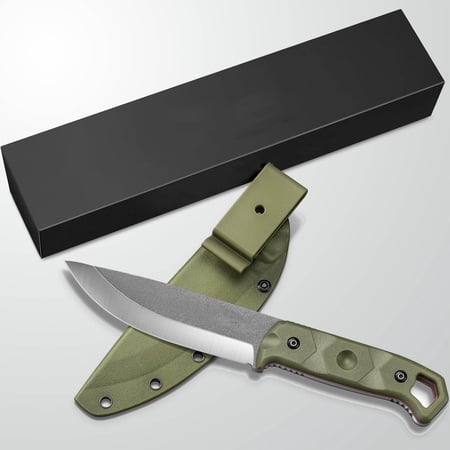 Full Tang Fixed Blade Knife with Sheath Sharp Blade Made of D2 Steel with Nylon Fiberglass Handle Survival Knife for Outdoor Hunting Camping and EDC Bushcraft Green