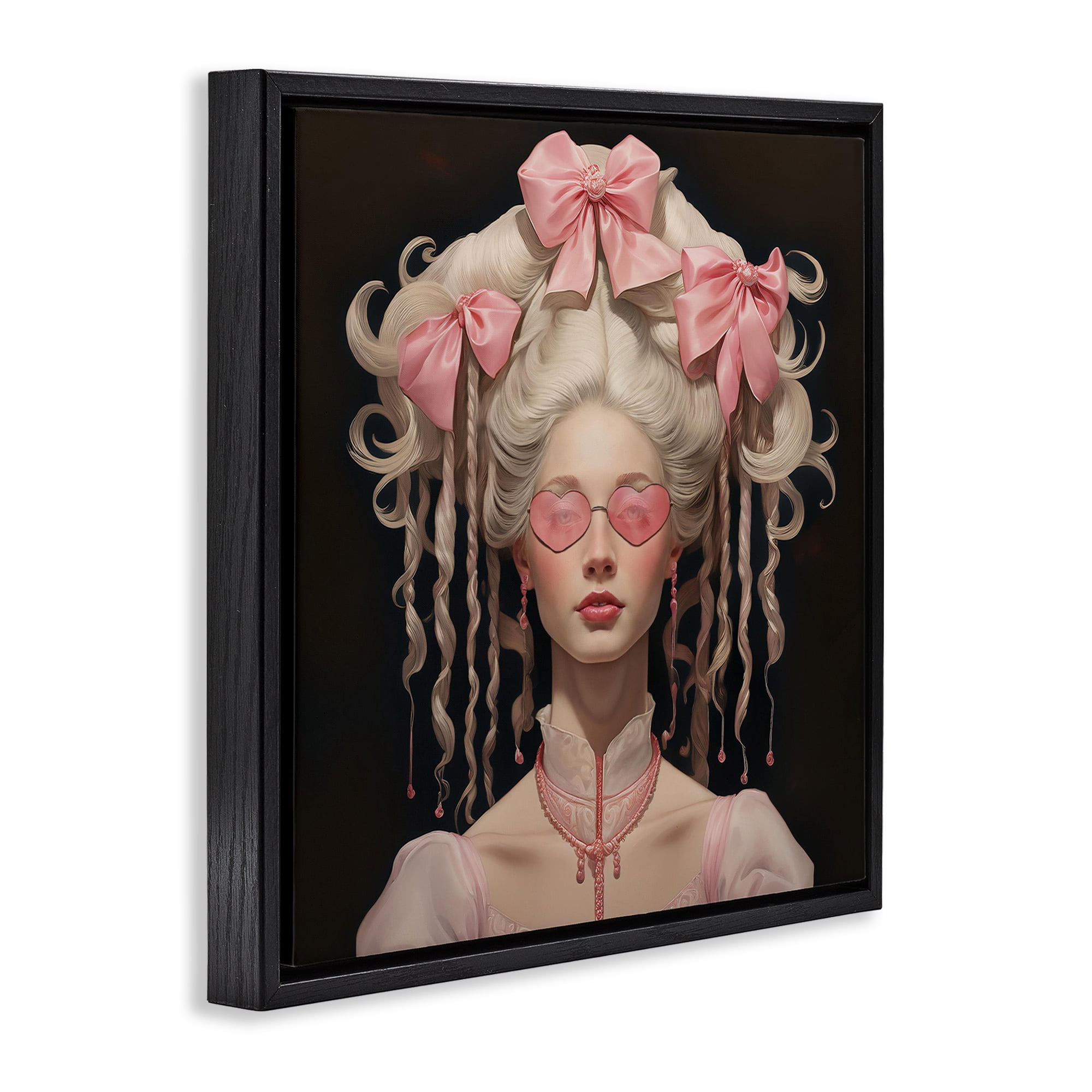 Stupell Industries Rococo Woman Opulent Ribbons Black Framed Floater Canvas Wall Art, design by Grotto Studios