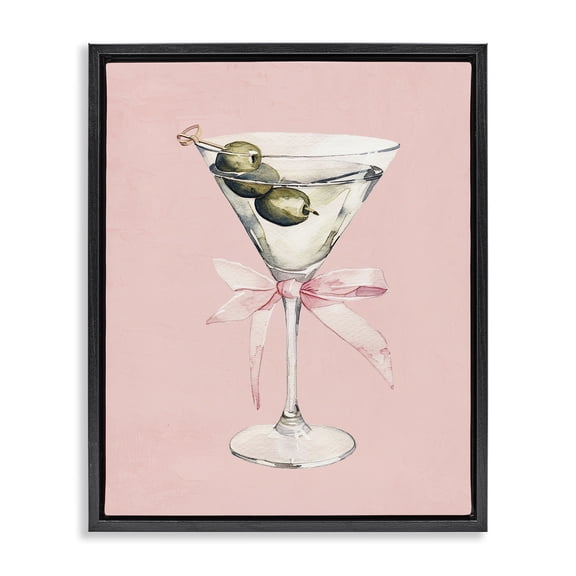 Stupell Industries Contemporary Martini with Pink Bow Black Floating Frame Canvas Art, 17 x 21, by Kim Allen