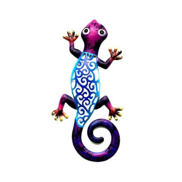 Moyic Gecko de Metal para decoración de pared, decoración colgante para el hogar, colgante divertido pintado a mano, obra de arte DIY, suministros Decoración Azul Moyic HA065202-01