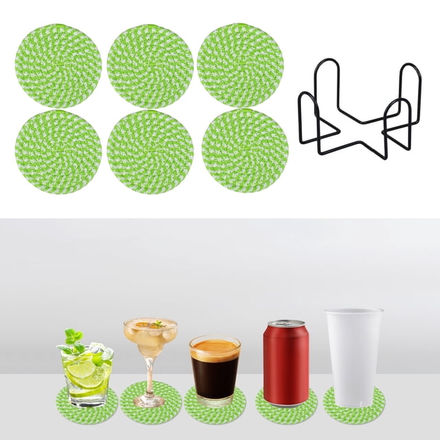 Juego de 6 manteles individuales de algodón tejido Snmubt de 10 cm, antiescaldaduras, aislantes, redondos, para el hogar y antideslizantes, con soporte para almacenamiento (verde)
