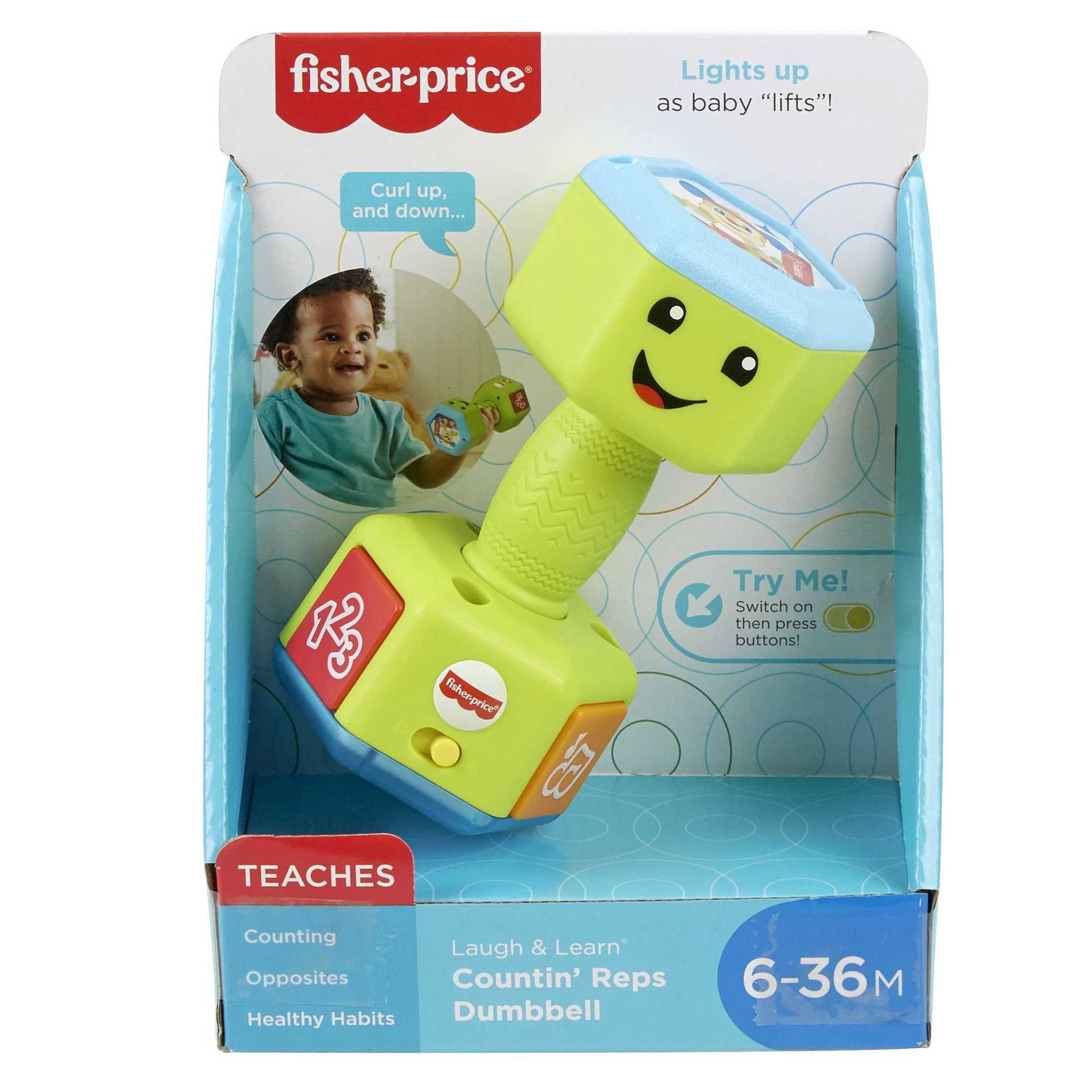 Fisher-Price Laugh & Learn Countin’ Reps Dumbbell Musical Baby Rattle Toy for Unsex Infant & Toddler