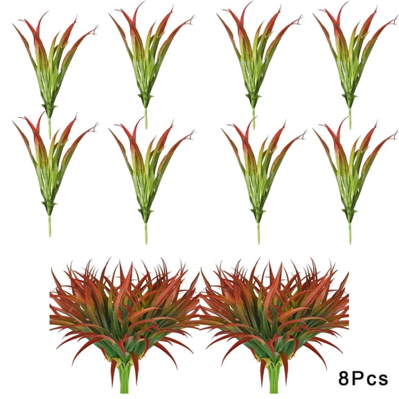 Tutuviw 8 Pcs Fake Plants UV Resistant Artificial Plants Flowers Bushes Décor Fall Winter Summer Planters Patio Front Door Porch Plastic, Shrubs Decoration (Orange Red)